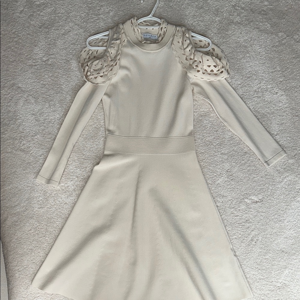 Sandro Cream Ruched Long Sleeve Sheath Dress sz1